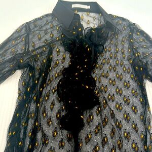 Black and gold, sheer blouse, long sleeve, never worn by Anne Fontoine she